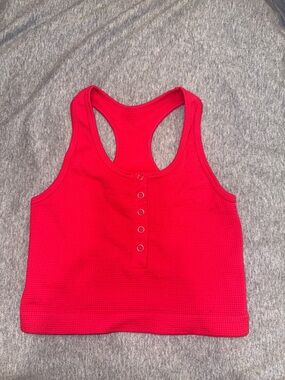 Women’s Sleeveless Ribbed Button-Front Tank Top - Red